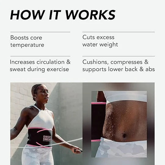 Sweet Sweat Ab Trainer for Womenand Men -Sweat Band Waist Trainer Beltfor High Intensity Training and GymWorkouts,5 Adjustable Sizes -Black/Pink-HHW