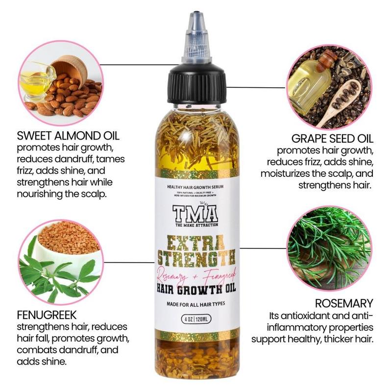 Extra Strength Rosemary & Fenugreek Hair Growth Oil 4oz - The Mane Attraction Herb Infused Growth Oil- Made For All Hair Types