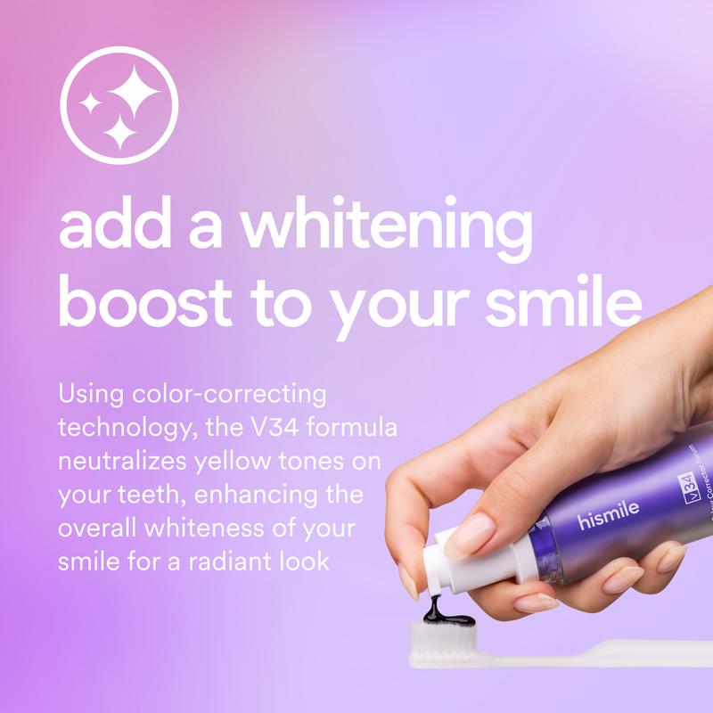 Hismile v34 Colour Corrector - Tooth Stain Concealer, Teeth Brightening Booster, Purple Toothpaste, Colour Correcting, Hismile V34