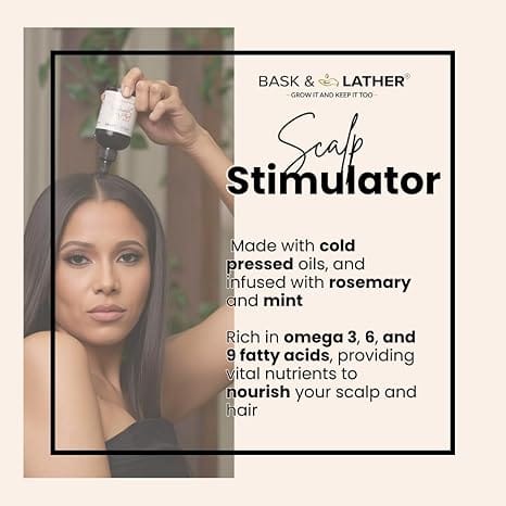 Bask & Lather Scalp Stimulator Hair Growth Oil, Cold Pressed Mint and Rosemary Blend with Grapeseed for Hair Growth, Organic Natural Leave in, All Hair Types, 2 Fl Oz—XDX