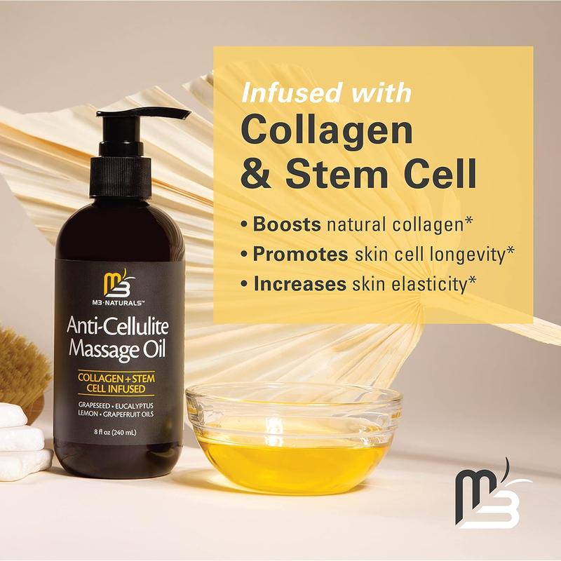 Anti Cellulite Massage Oil 8oz - Skin Tightening, Moisturizing - Body Care & Skin Care Massager by M3 Naturals Collagen Moisturizer Body Oil Moisture Hydrating