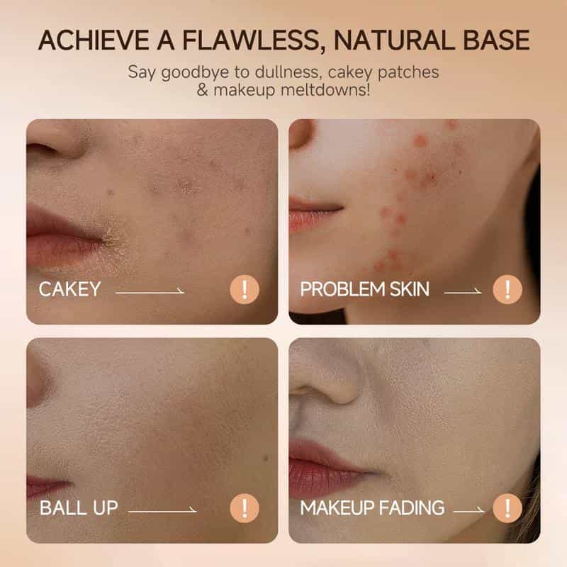 QIANWHITE Luminous Dual-Ended Concealer Foundation Stick – Built-in Brushes, Complimentary Puff, 24H Long-Lasting Waterproof Sweatproof, One-Swipe Even Flawless Base