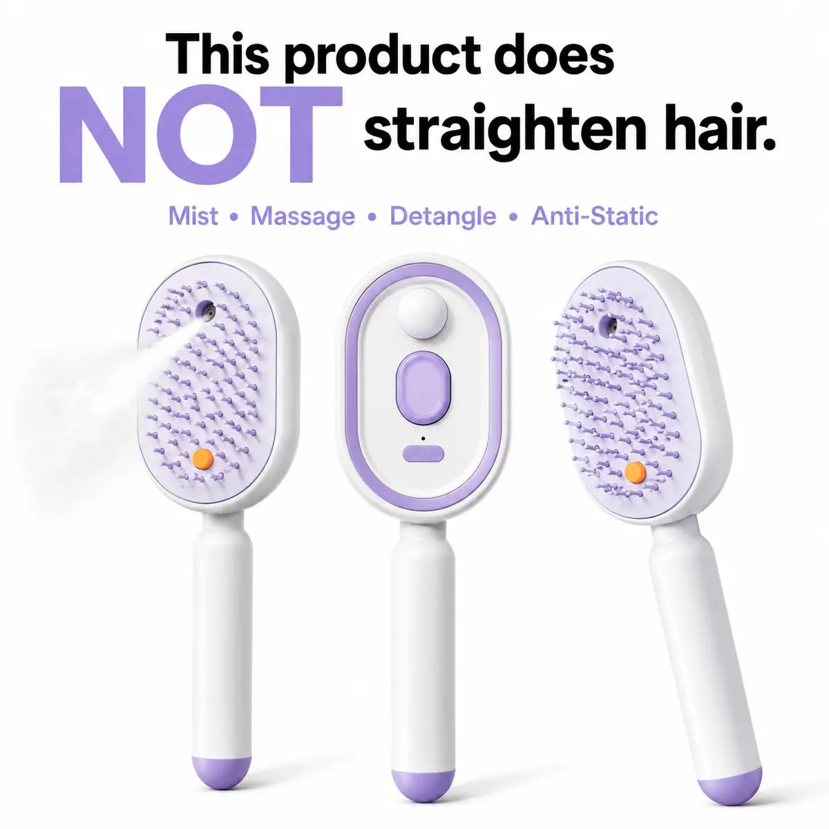 Electric Spray Air Cushion Massage Comb, Self-Cleaning Anti-Tangle Hair Brush, Anti-Static Volumizing Scalp Massage Brush for Dry Frizzy Hair Care, No Essential Oil Included