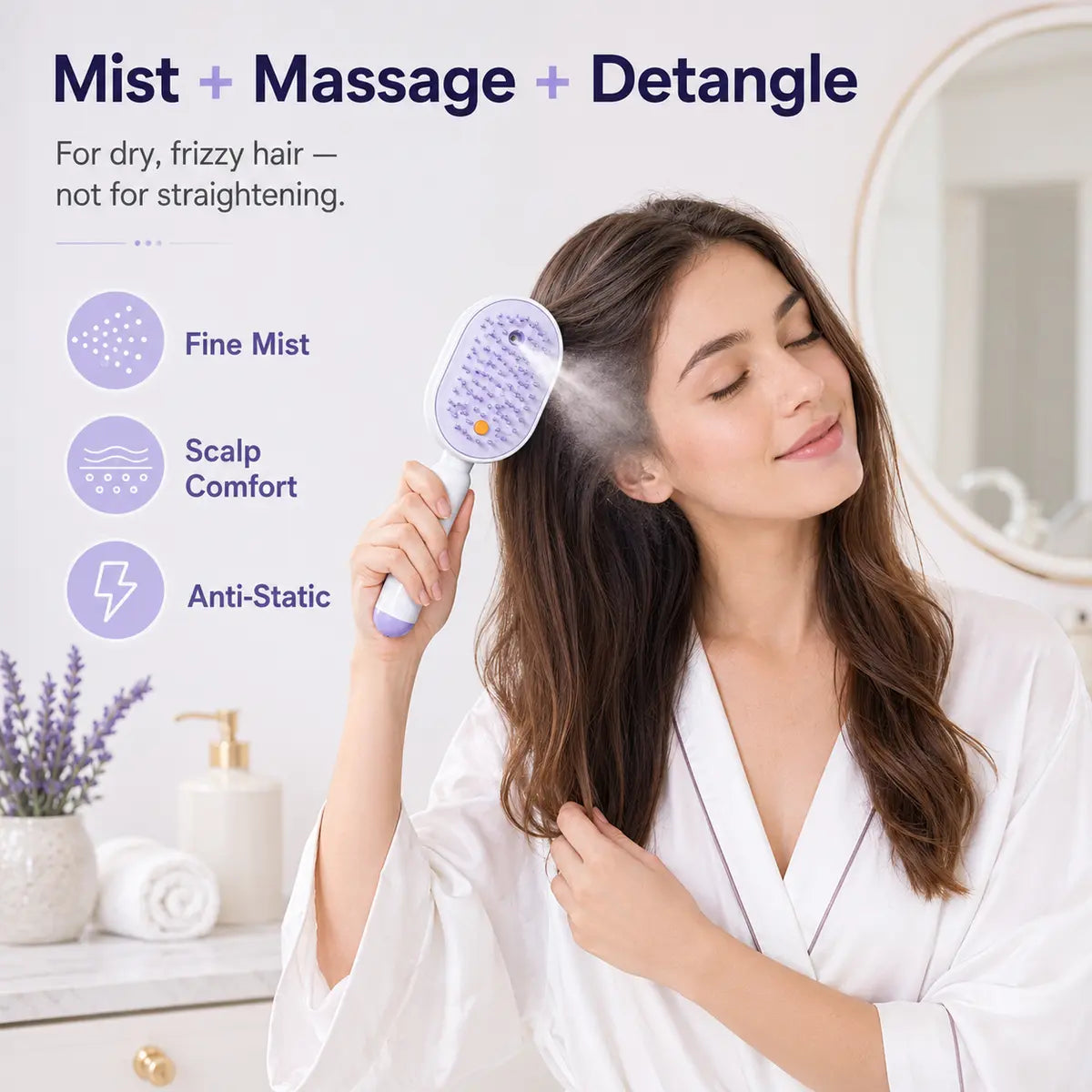 Electric Spray Air Cushion Massage Comb, Self-Cleaning Anti-Tangle Hair Brush, Anti-Static Volumizing Scalp Massage Brush for Dry Frizzy Hair Care, No Essential Oil Included
