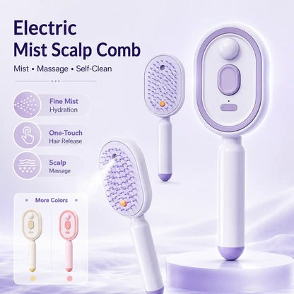 Electric Spray Air Cushion Massage Comb, Self-Cleaning Anti-Tangle Hair Brush, Anti-Static Volumizing Scalp Massage Brush for Dry Frizzy Hair Care, No Essential Oil Included