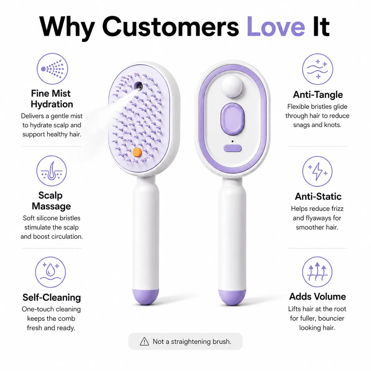 Electric Spray Air Cushion Massage Comb, Self-Cleaning Anti-Tangle Hair Brush, Anti-Static Volumizing Scalp Massage Brush for Dry Frizzy Hair Care, No Essential Oil Included