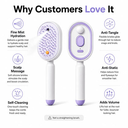 Electric Spray Air Cushion Massage Comb, Self-Cleaning Anti-Tangle Hair Brush, Anti-Static Volumizing Scalp Massage Brush for Dry Frizzy Hair Care, No Essential Oil Included