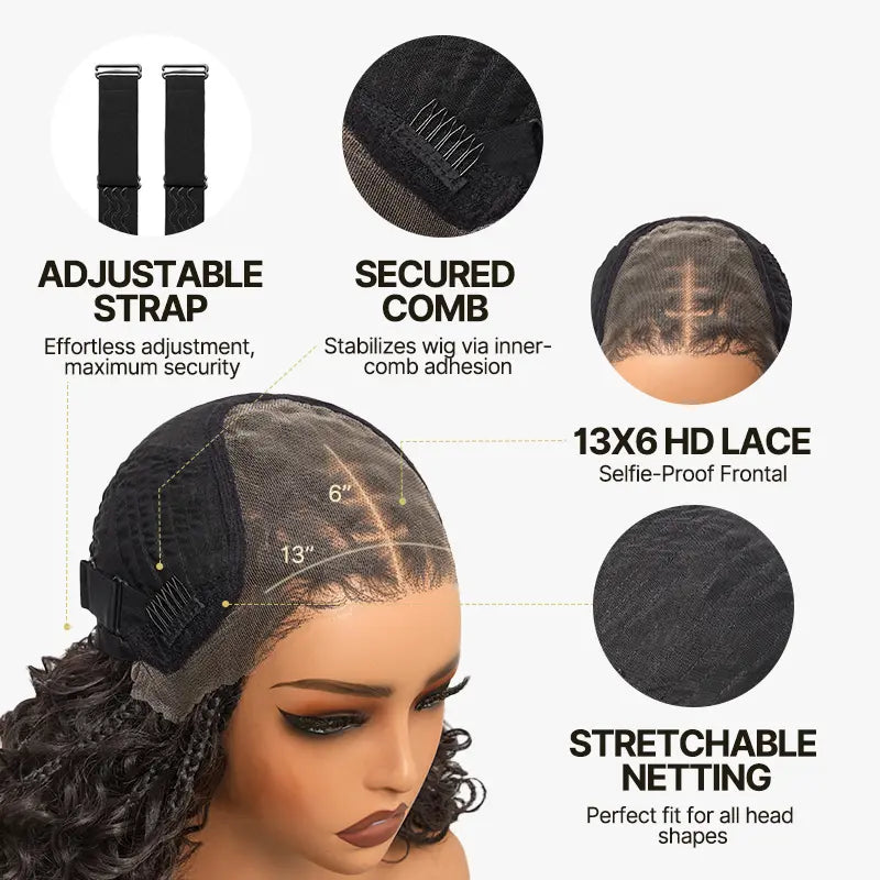 ✨13x6 HD Lace Wig Glueless Wear & Go 12” Boho Braids Water Wave Pre-Cut Lace Wig – Premium Fiber, Beginner Friendly