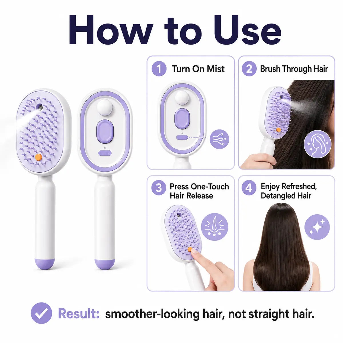 Electric Spray Air Cushion Massage Comb, Self-Cleaning Anti-Tangle Hair Brush, Anti-Static Volumizing Scalp Massage Brush for Dry Frizzy Hair Care, No Essential Oil Included