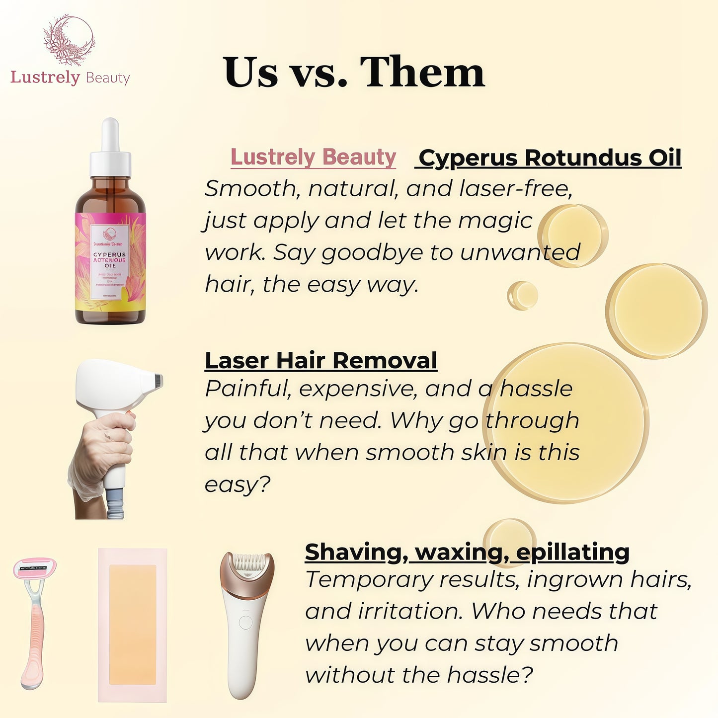 Last 3 hours 50% off ⏰Lustrely Beauty Cyperus Rotundus Oil for Natural Permanent HairReduction,Hair-Free, and Sensitive Skin Repair