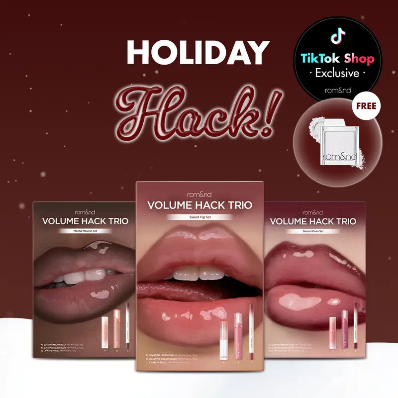rom&nd LIP VOLUME HACK TRIO (3 Shades, Lip Mate Pencil 0.5g & Melting Balm 3.5g & Color Gloss 4g)