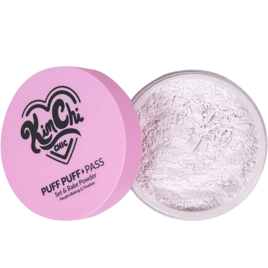 KimChi Chic Puff Puff Pass Set & Bake Powder with Rice Powder & Vitamin-E, Lightweight & Translucent Makeup, Cosmetic Setting Powder