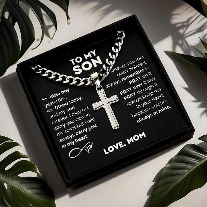 Stainless Steel Cross Pendant Necklace "to My Son" , Birthday Gift, Valentine's Day Gift, Christmas Gift, with Card and Gift Box Packaging, the Perfect Gift for Loved Ones Personalized
