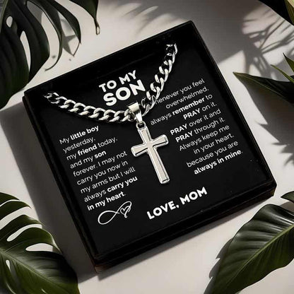 Stainless Steel Cross Pendant Necklace "to My Son" , Birthday Gift, Valentine's Day Gift, Christmas Gift, with Card and Gift Box Packaging, the Perfect Gift for Loved Ones Personalized