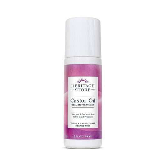 HERITAGE STORE Castor Oil Roll On Nourishing Treatment - Targeted Hydration for Skin Care, Hair Care, Quick and Easy Castor Oil Pack Wrap - Hexane Free, Vegan, Cruelty Free, 60-Day Guarantee, 3oz