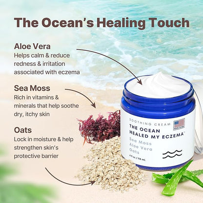 🔥Natural Soothing Cream - Sea Moss Colloidal Oats - for Eczema Psoriasis Prone Skin - Minerals from The Sea - for Sensitive Skin - Hydrating Eczema Cream for Dry Skin