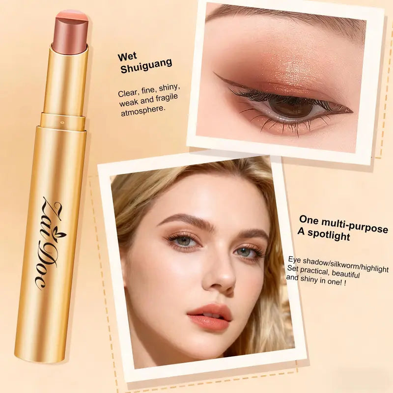 3-in-1 Easy Eyeshadow Stick for Beginners,SmudgeProof in Seconds, One-Stroke Application,Creamy Shimmer Trio Eyeshadow Stick Waterproof Longwear Liquid Eyeliner Color Changing Lip Oil Trio Waterproof Shiny Diamond Eyeshadow