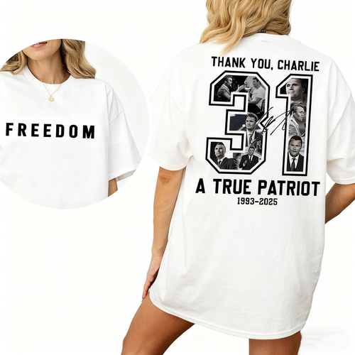 Freedom Charlie Kirk Sweatshirt, True Patriot Graphic Tee, Rest In Peace Charlie Kirk, Thank you Charlie Tee, Justice Shirt, Political Shirt, Charlie Kirk Memorial, American flag Shirt - Trending - TShirt, Sweatshirt