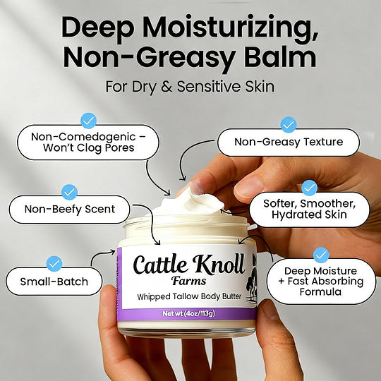 Whipped Tallow Body Butter by Cattle Creek - Deep Moisturizing, Skin Soothing & Repairing Cream Body Care Moisturizer