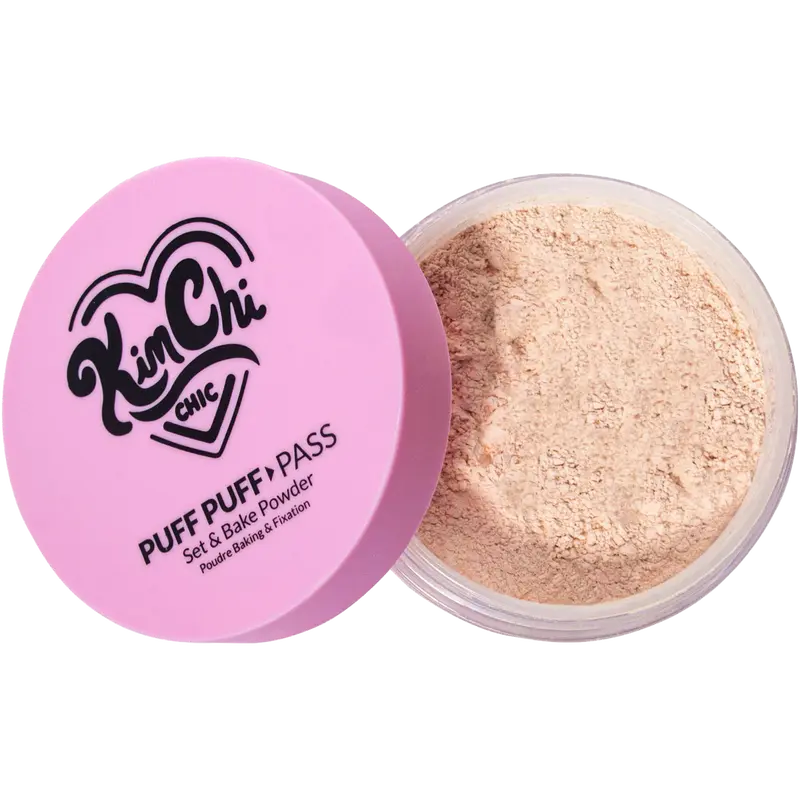 KimChi Chic Puff Puff Pass Set & Bake Powder with Rice Powder & Vitamin-E, Lightweight & Translucent Makeup, Cosmetic Setting Powder