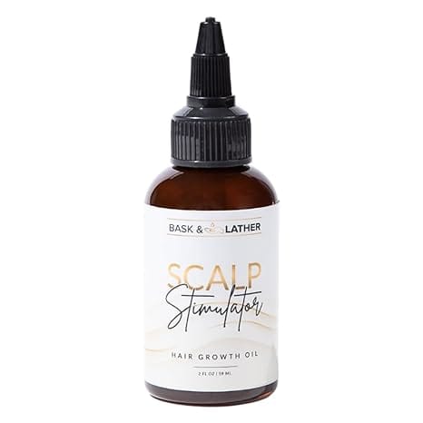 Bask & Lather Scalp Stimulator Hair Growth Oil, Cold Pressed Mint and Rosemary Blend with Grapeseed for Hair Growth, Organic Natural Leave in, All Hair Types, 2 Fl Oz—XDX