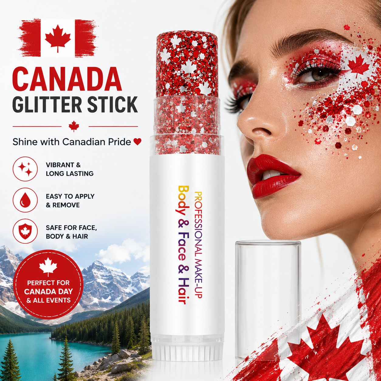 3-in-1 Patriotic Glow😍✨Red, White & Blue Glitter Body Stick