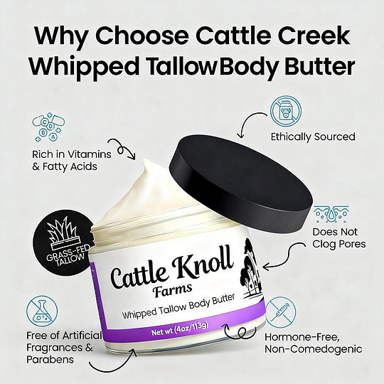 Whipped Tallow Body Butter by Cattle Creek - Deep Moisturizing, Skin Soothing & Repairing Cream Body Care Moisturizer