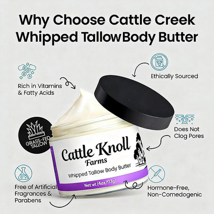 Whipped Tallow Body Butter by Cattle Creek - Deep Moisturizing, Skin Soothing & Repairing Cream Body Care Moisturizer