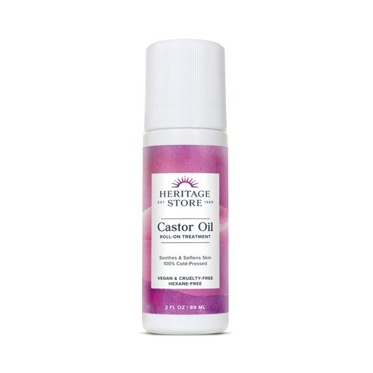 HERITAGE STORE Castor Oil Roll On Nourishing Treatment - Targeted Hydration for Skin Care, Hair Care, Quick and Easy Castor Oil Pack Wrap - Hexane Free, Vegan, Cruelty Free（3oz）-XDX