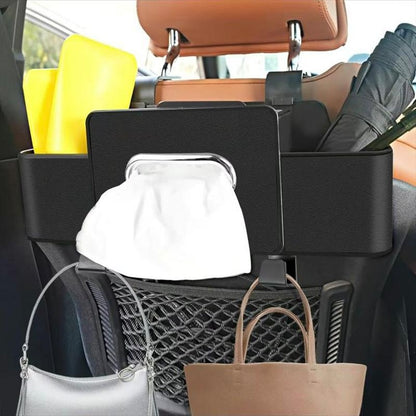 Multifunctional Car Seat Back Storage Box with Tissue Holder 2 Cup Holders & Bags Hooks Non-Woven Car Organizer for Tidy Back Seat