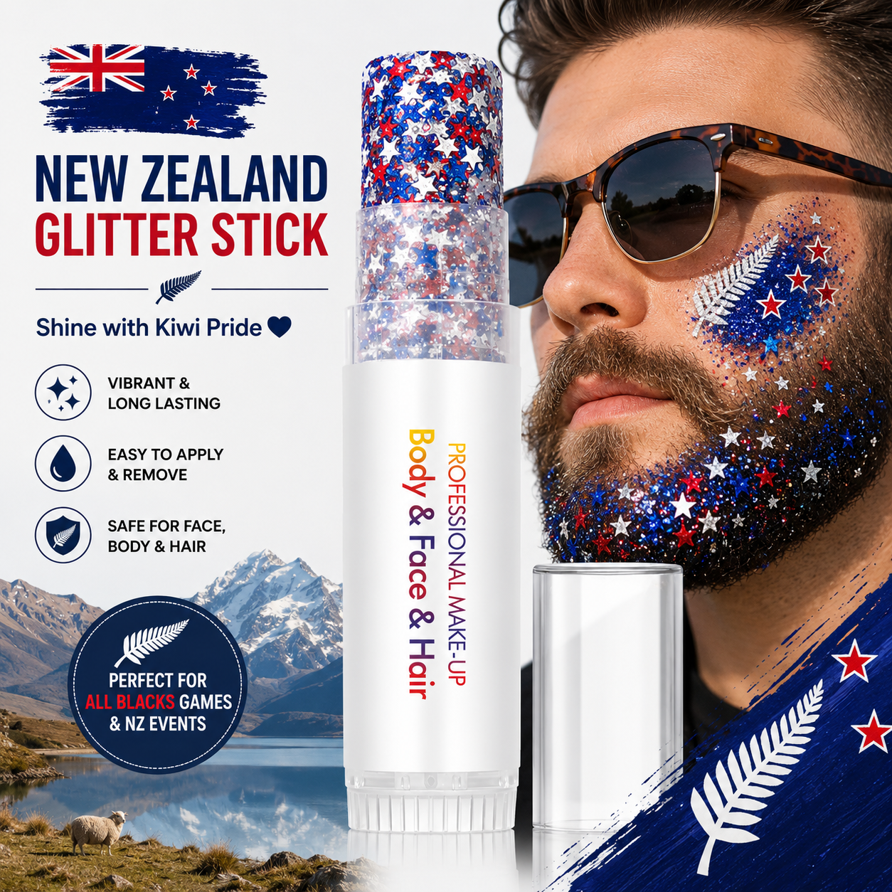 3-in-1 Patriotic Glow😍✨Red, White & Blue Glitter Body Stick