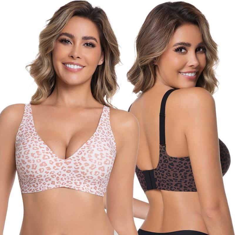 VRCOMFY Jelly Wireless Womens Comfortable Wireless Bras Push Up Bralettes Seamless Tshirts Bras Deep V Everyday Bras