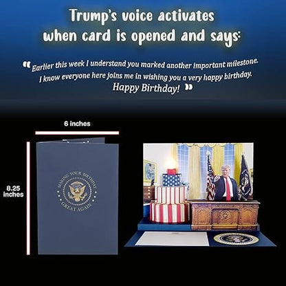 OUR FRIENDLY FOREST Pop Up Birthday Card with Light & Sound Features Real Donald Trump Voice Message for Men and Women, Parents, Couples (Cake)—XDX