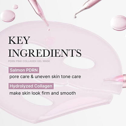 PDRN Pink Collagen Gel Mask (4 sheets) | Salmon DNA, Color Changing, Pink Glow, Collagen, Facial Mask, Korean Skincare