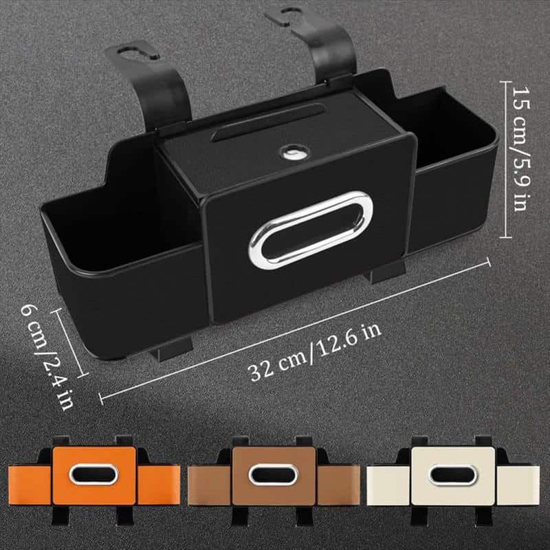 Multifunctional Car Seat Back Storage Box with Tissue Holder 2 Cup Holders & Bags Hooks Non-Woven Car Organizer for Tidy Back Seat