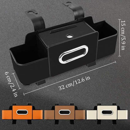 Multifunctional Car Seat Back Storage Box with Tissue Holder 2 Cup Holders & Bags Hooks Non-Woven Car Organizer for Tidy Back Seat