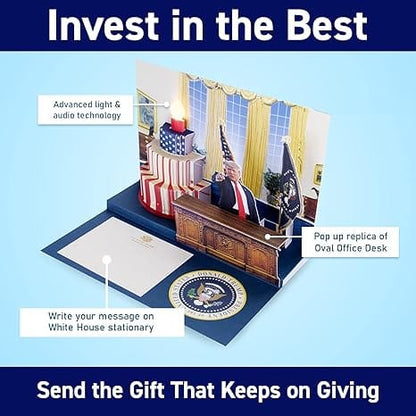 OUR FRIENDLY FOREST Pop Up Birthday Card with Light & Sound Features Real Donald Trump Voice Message for Men and Women, Parents, Couples (Cake)—XDX