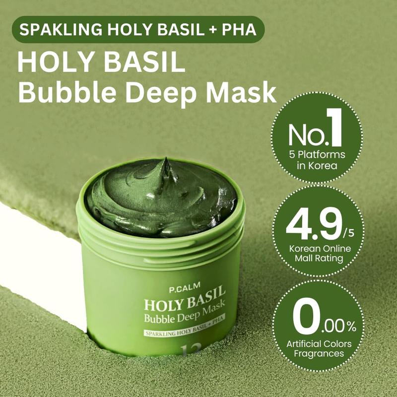 Holy Basil Bubble Deep Mask 13% - Sparkling Holy Basil & PHA for Cleansing Pores & Blackheads Korean Clay Bubble Wash Off Pack 90g