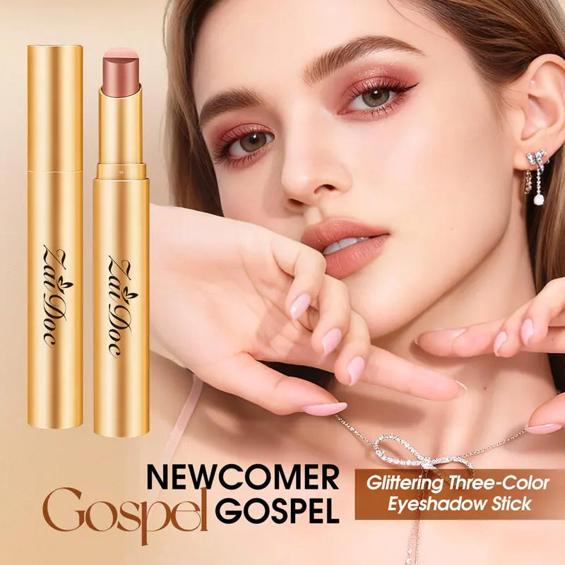 3-in-1 Easy Eyeshadow Stick for Beginners,SmudgeProof in Seconds, One-Stroke Application,Creamy Shimmer Trio Eyeshadow Stick Waterproof Longwear Liquid Eyeliner Color Changing Lip Oil Trio Waterproof Shiny Diamond Eyeshadow