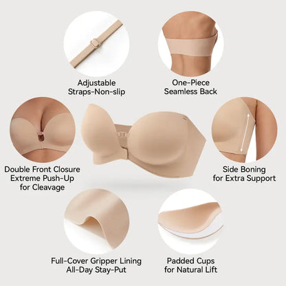 Womens Strapless Front Closure Bra Push Up Lift Bra Padded Add Cup Non Slip Anti-Slip Grip Wireless Supportive Seamless Comfortable Tube Jelly Bra A B C Cup#TikTokShopDealsforYouDays