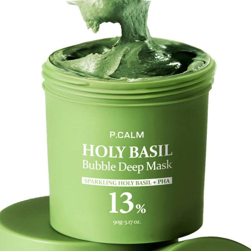 Holy Basil Bubble Deep Mask 13% - Sparkling Holy Basil & PHA for Cleansing Pores & Blackheads Korean Clay Bubble Wash Off Pack 90g