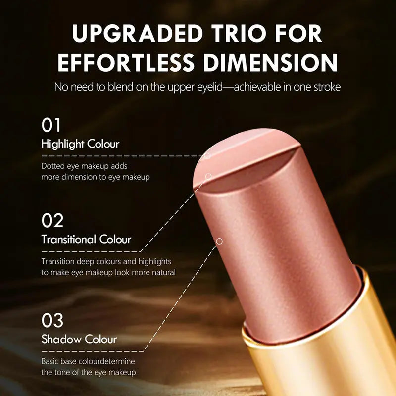 3-in-1 Easy Eyeshadow Stick for Beginners,SmudgeProof in Seconds, One-Stroke Application,Creamy Shimmer Trio Eyeshadow Stick Waterproof Longwear Liquid Eyeliner Color Changing Lip Oil Trio Waterproof Shiny Diamond Eyeshadow