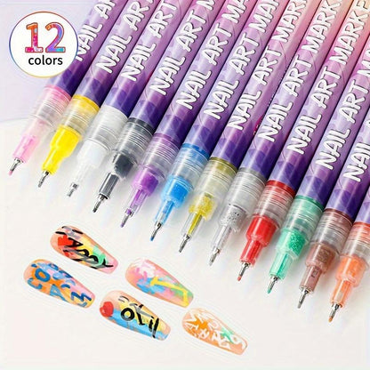 Cutics 12Color Nail Doodle Pen for DIY Nail Art Quick Drying Acrylic Painting and 3D Dot Embroidery mma acrylic nail - On Nails Quick Drying Dot Stitching Nail Art Pen for Home and Salon DIY, Nail Care Cutics Manicure Polish Cosmetic