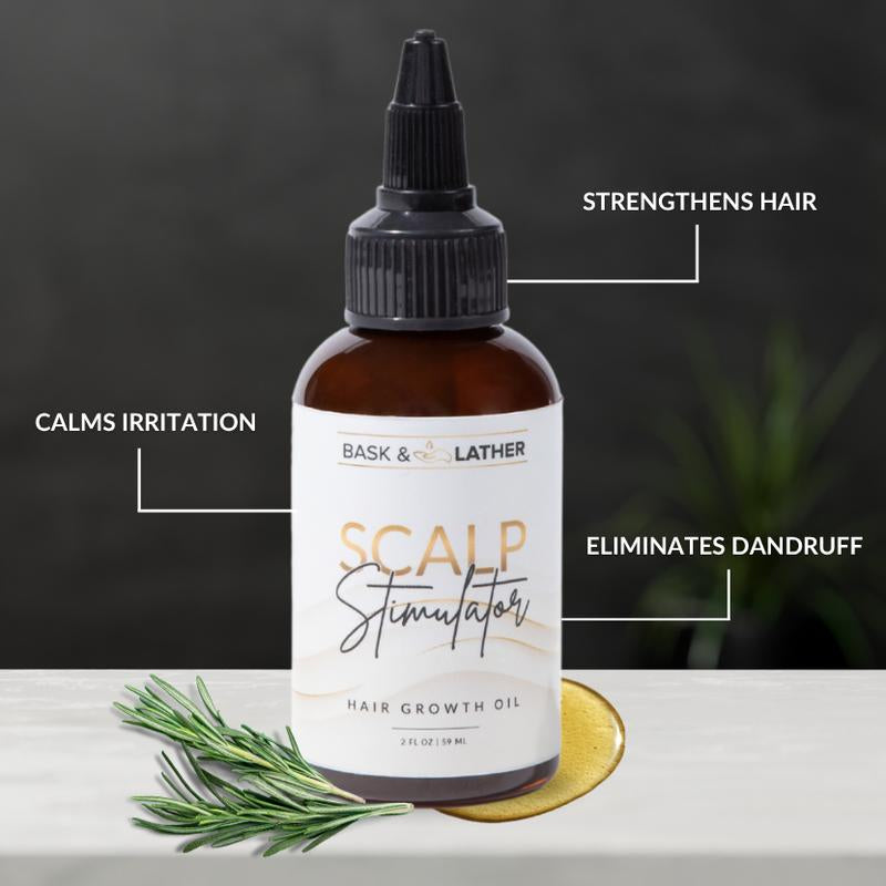 BASK AND LATHER Scalp Stimulator Hair Growth Oil - Lightweight Rosemary & Mint Blend for Thicker, Fuller Hair, Alopecia Support & Hair Regrowth