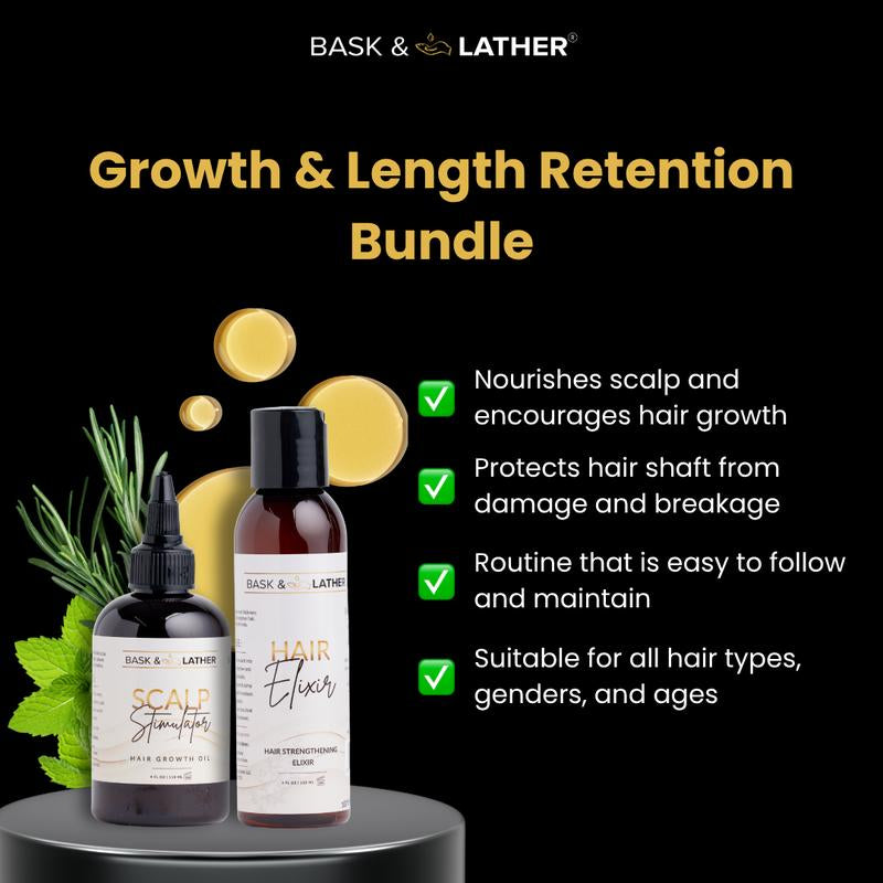 BASK AND LATHER Scalp Stimulator Hair Growth Oil - Lightweight Rosemary & Mint Blend for Thicker, Fuller Hair, Alopecia Support & Hair Regrowth