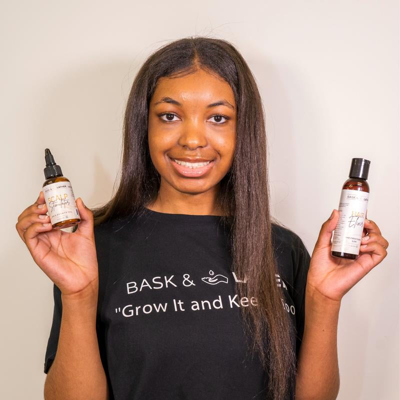 BASK AND LATHER Scalp Stimulator Hair Growth Oil - Lightweight Rosemary & Mint Blend for Thicker, Fuller Hair, Alopecia Support & Hair Regrowth