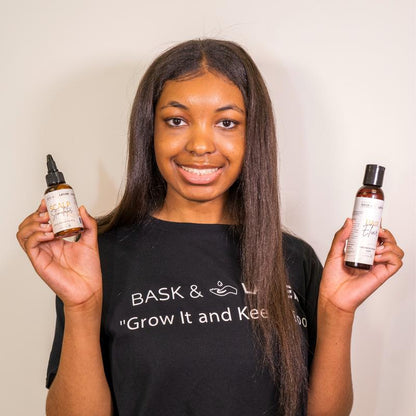 BASK AND LATHER Scalp Stimulator Hair Growth Oil - Lightweight Rosemary & Mint Blend for Thicker, Fuller Hair, Alopecia Support & Hair Regrowth