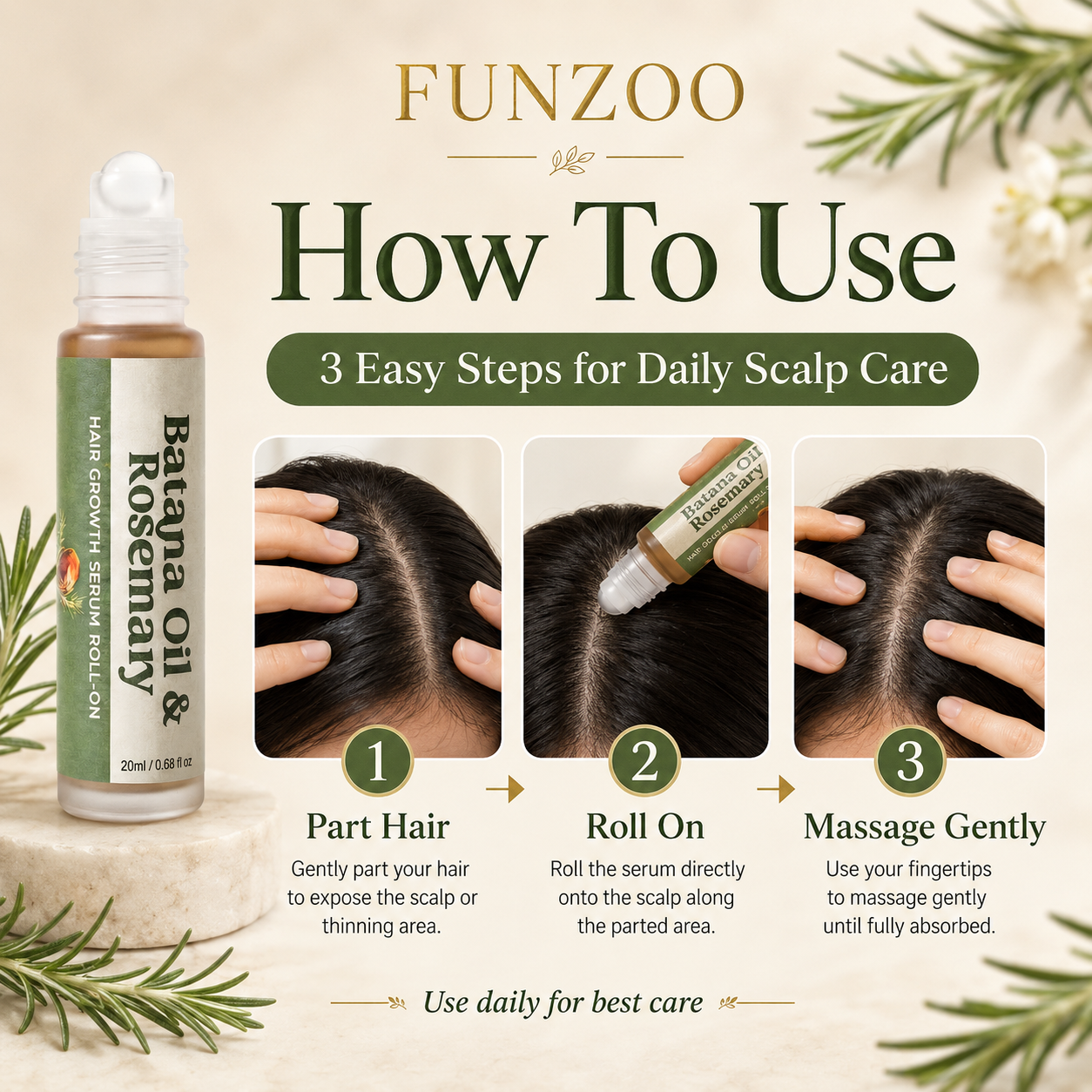 FUNZOO Batana & Rosemary Hair Serum Roll-On | Scalp Nourishing