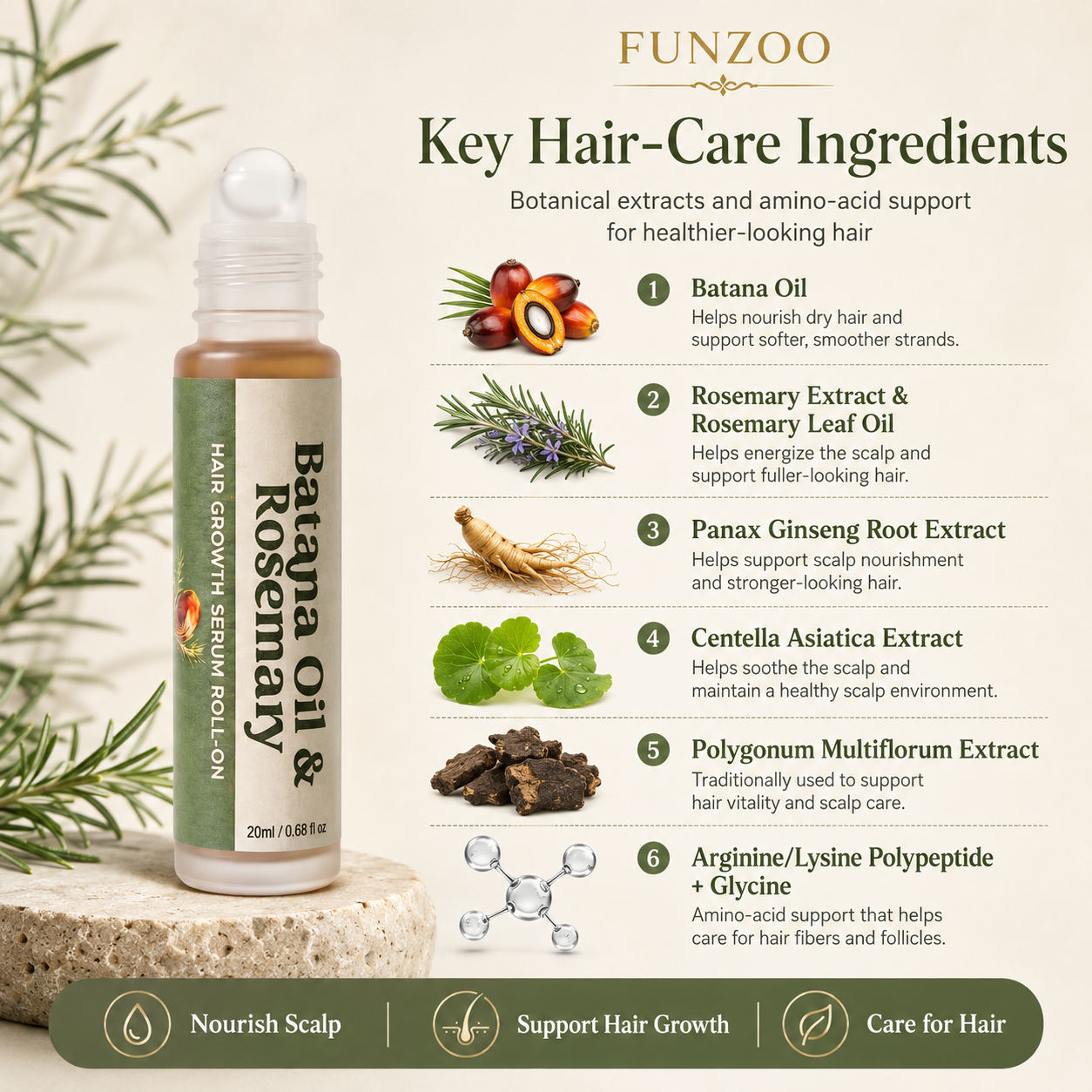 FUNZOO Batana & Rosemary Hair Serum Roll-On | Scalp Nourishing