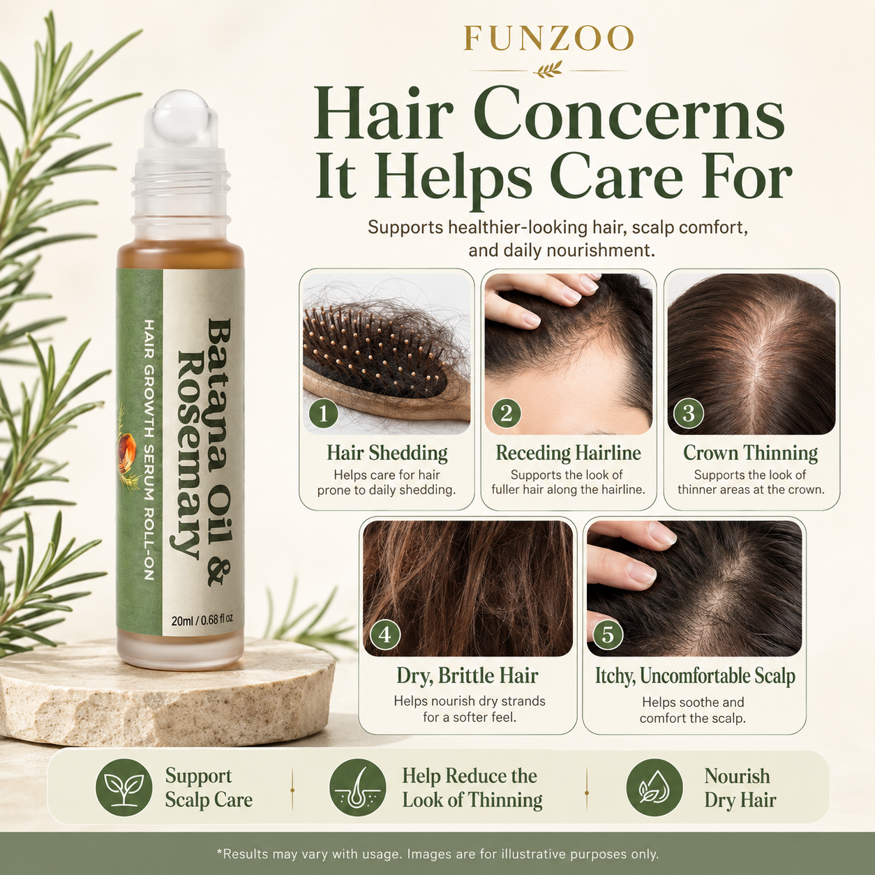 FUNZOO Batana & Rosemary Hair Serum Roll-On | Scalp Nourishing